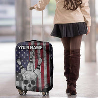 Personalized Skull Bowling Luggage Cover Distressed American Flag in Dark Grunge Design - Wonder Print Shop