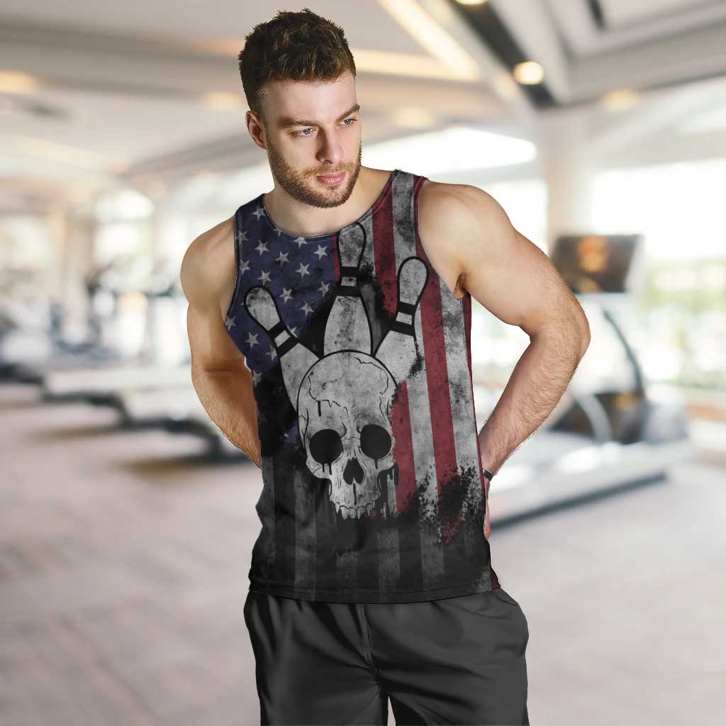 Personalized Skull Bowling Men Tank Top Distressed American Flag in Dark Grunge Design - Wonder Print Shop