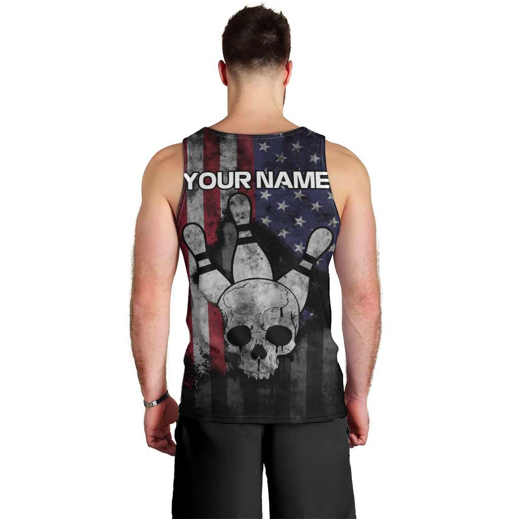Personalized Skull Bowling Men Tank Top Distressed American Flag in Dark Grunge Design - Wonder Print Shop