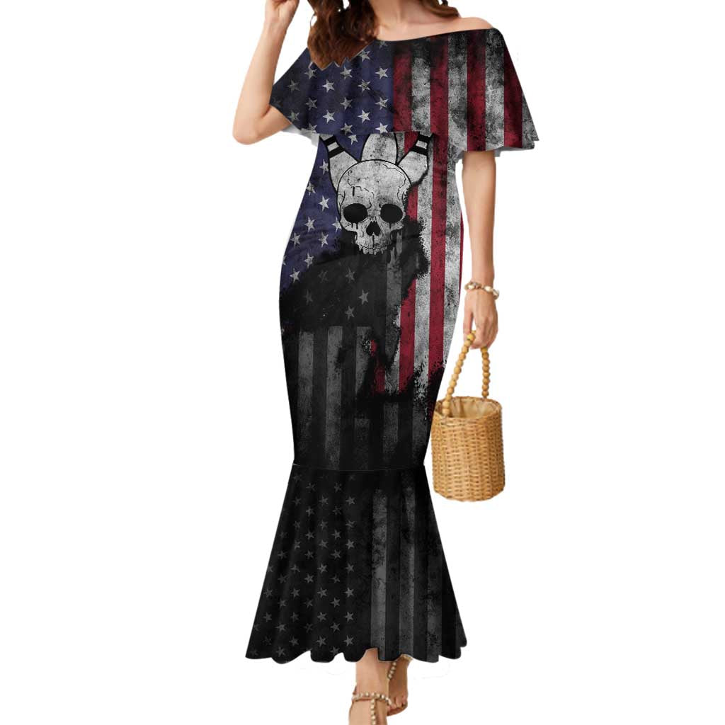 Personalized Skull Bowling Mermaid Dress Distressed American Flag in Dark Grunge Design - Wonder Print Shop