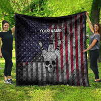 Personalized Skull Bowling Quilt Distressed American Flag in Dark Grunge Design - Wonder Print Shop