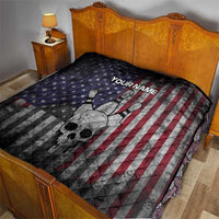 Personalized Skull Bowling Quilt Distressed American Flag in Dark Grunge Design - Wonder Print Shop