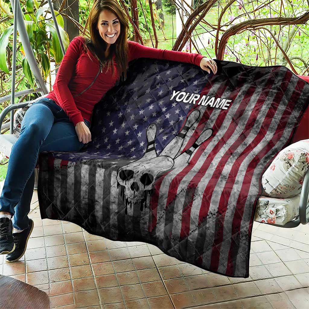 Personalized Skull Bowling Quilt Distressed American Flag in Dark Grunge Design - Wonder Print Shop