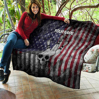 Personalized Skull Bowling Quilt Distressed American Flag in Dark Grunge Design - Wonder Print Shop
