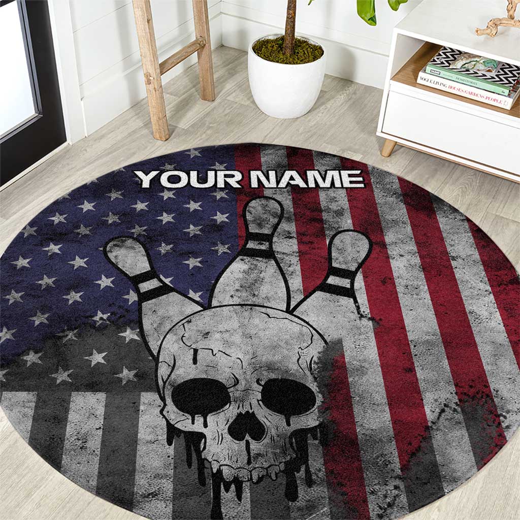 Personalized Skull Bowling Round Carpet Distressed American Flag in Dark Grunge Design - Wonder Print Shop