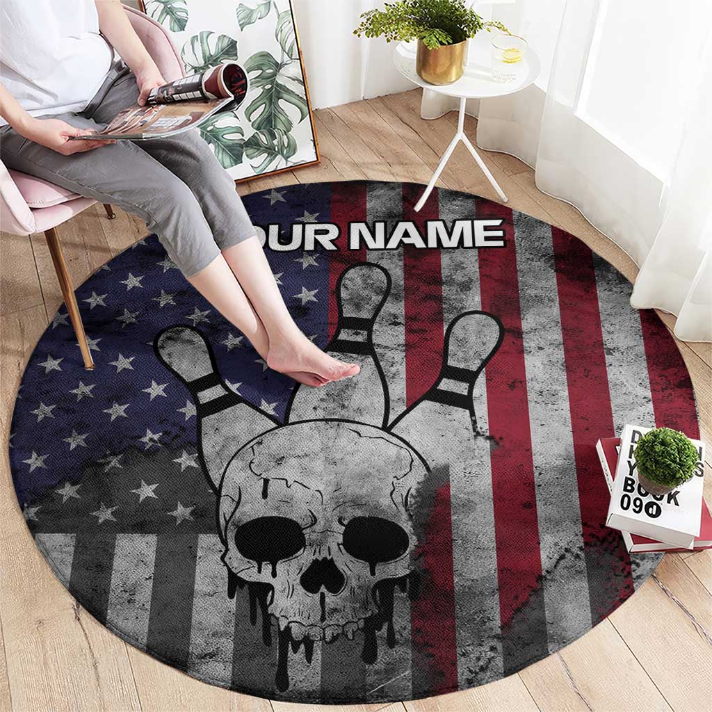 Personalized Skull Bowling Round Carpet Distressed American Flag in Dark Grunge Design - Wonder Print Shop
