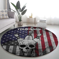 Personalized Skull Bowling Round Carpet Distressed American Flag in Dark Grunge Design - Wonder Print Shop