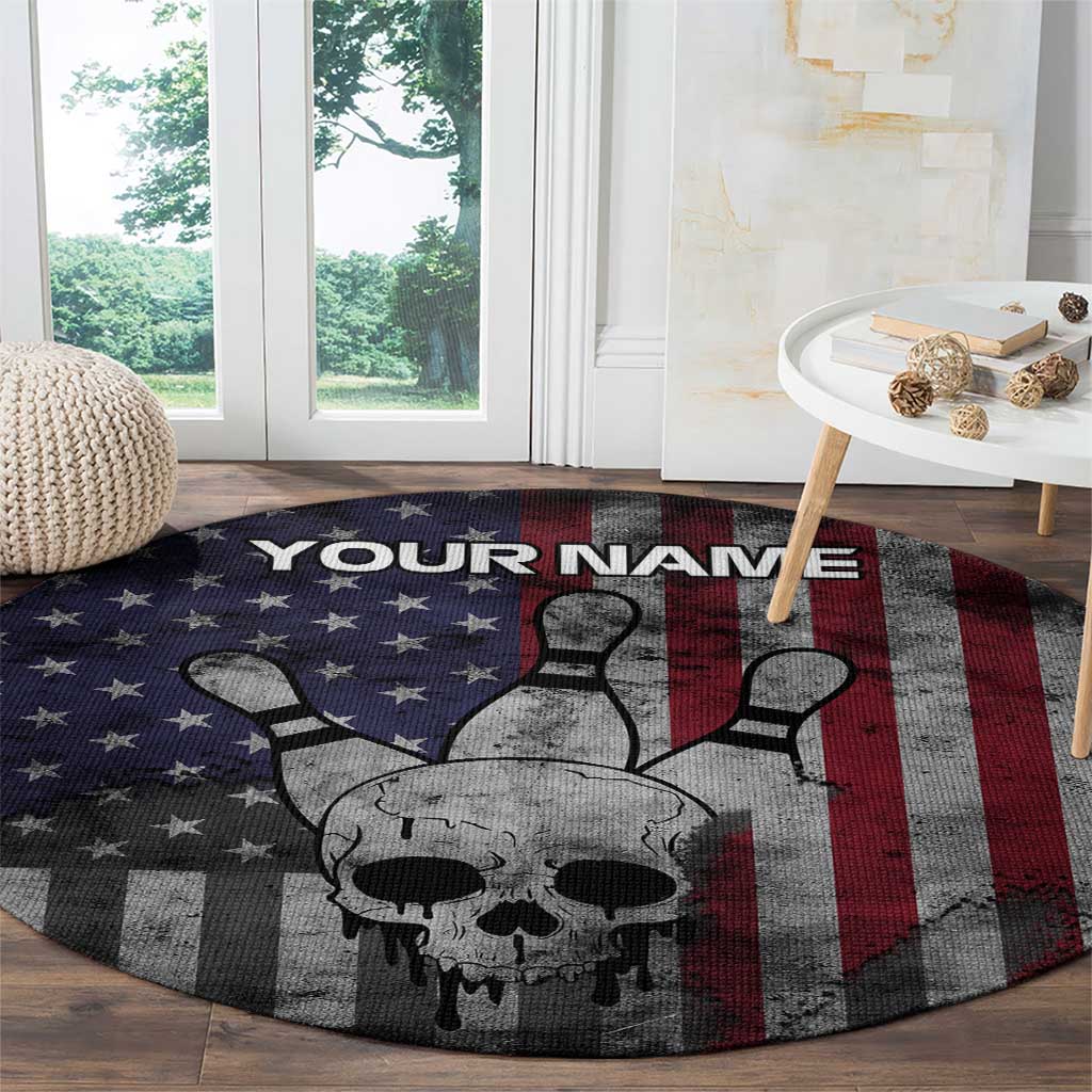 Personalized Skull Bowling Round Carpet Distressed American Flag in Dark Grunge Design - Wonder Print Shop
