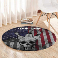 Personalized Skull Bowling Round Carpet Distressed American Flag in Dark Grunge Design - Wonder Print Shop