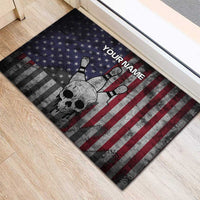 Personalized Skull Bowling Rubber Doormat Distressed American Flag in Dark Grunge Design - Wonder Print Shop