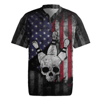 Personalized Skull Bowling Rugby Jersey Distressed American Flag in Dark Grunge Design - Wonder Print Shop