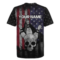 Personalized Skull Bowling Rugby Jersey Distressed American Flag in Dark Grunge Design - Wonder Print Shop