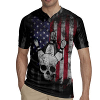 Personalized Skull Bowling Rugby Jersey Distressed American Flag in Dark Grunge Design - Wonder Print Shop