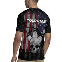 Personalized Skull Bowling Rugby Jersey Distressed American Flag in Dark Grunge Design - Wonder Print Shop