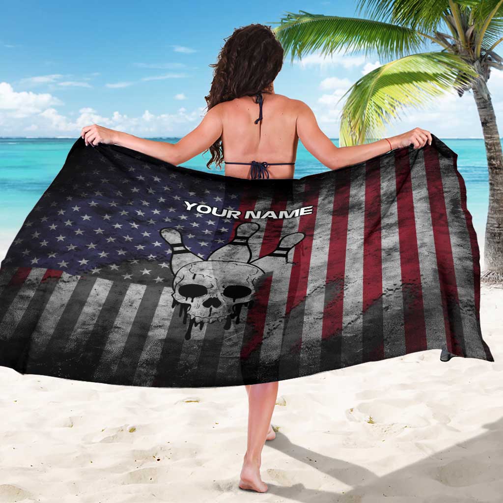 Personalized Skull Bowling Sarong Distressed American Flag in Dark Grunge Design - Wonder Print Shop