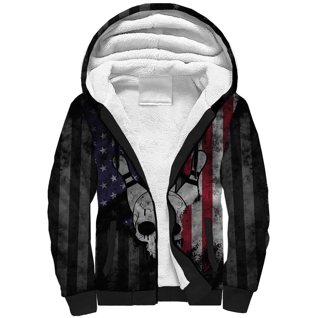 Personalized Skull Bowling Sherpa Hoodie Distressed American Flag in Dark Grunge Design - Wonder Print Shop