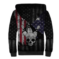 Personalized Skull Bowling Sherpa Hoodie Distressed American Flag in Dark Grunge Design - Wonder Print Shop