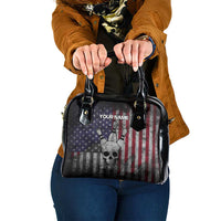 Personalized Skull Bowling Shoulder Handbag Distressed American Flag in Dark Grunge Design - Wonder Print Shop
