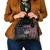 Personalized Skull Bowling Shoulder Handbag Distressed American Flag in Dark Grunge Design - Wonder Print Shop