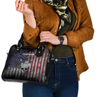 Personalized Skull Bowling Shoulder Handbag Distressed American Flag in Dark Grunge Design - Wonder Print Shop