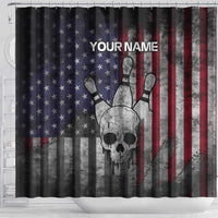 Personalized Skull Bowling Shower Curtain Distressed American Flag in Dark Grunge Design - Wonder Print Shop