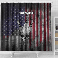 Personalized Skull Bowling Shower Curtain Distressed American Flag in Dark Grunge Design - Wonder Print Shop