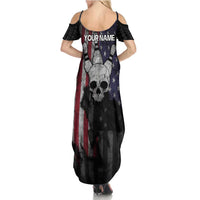 Personalized Skull Bowling Summer Maxi Dress Distressed American Flag in Dark Grunge Design - Wonder Print Shop