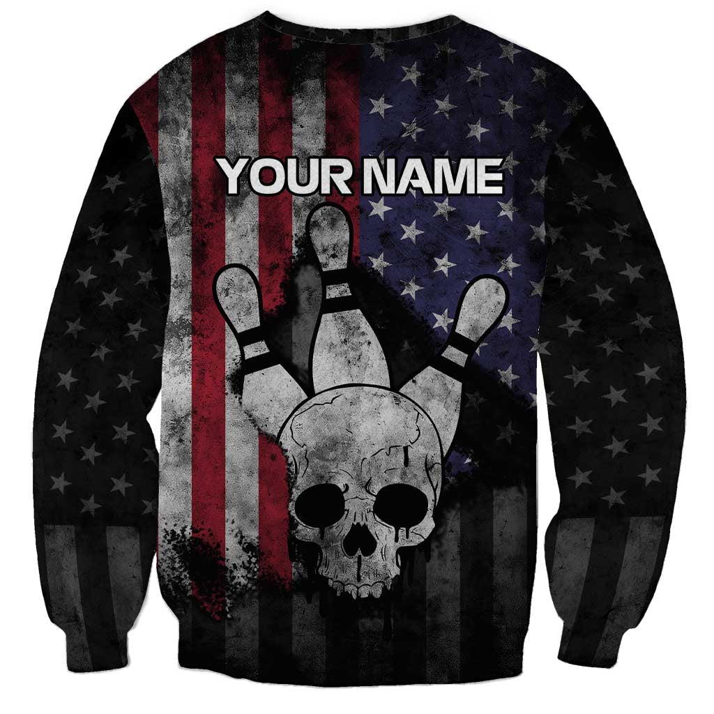 Personalized Skull Bowling Sweatshirt Distressed American Flag in Dark Grunge Design - Wonder Print Shop