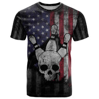 Personalized Skull Bowling T Shirt Distressed American Flag in Dark Grunge Design - Wonder Print Shop