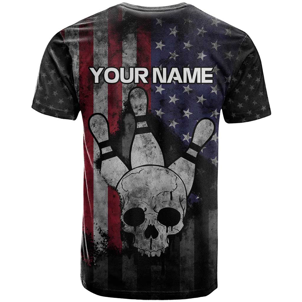 Personalized Skull Bowling T Shirt Distressed American Flag in Dark Grunge Design - Wonder Print Shop