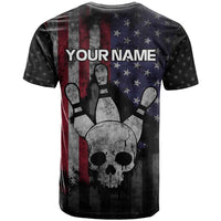 Personalized Skull Bowling T Shirt Distressed American Flag in Dark Grunge Design - Wonder Print Shop