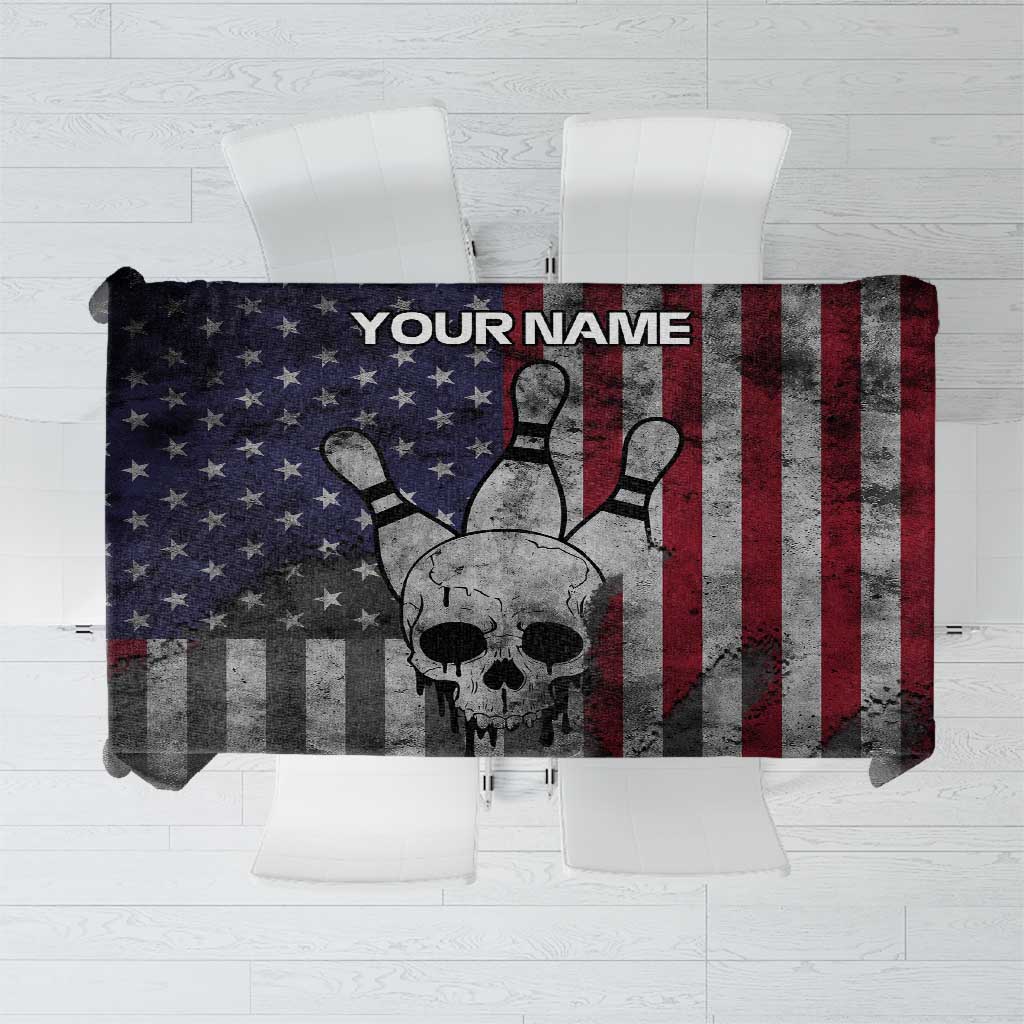 Personalized Skull Bowling Tablecloth Distressed American Flag in Dark Grunge Design - Wonder Print Shop
