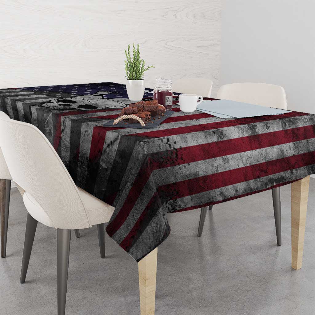 Personalized Skull Bowling Tablecloth Distressed American Flag in Dark Grunge Design - Wonder Print Shop