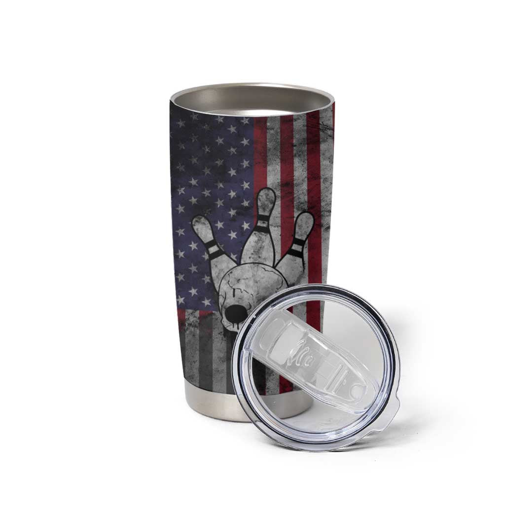 Personalized Skull Bowling Tumbler Cup Distressed American Flag in Dark Grunge Design - Wonder Print Shop