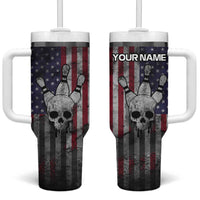 Personalized Skull Bowling Tumbler With Handle Distressed American Flag in Dark Grunge Design - Wonder Print Shop