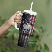 Personalized Skull Bowling Tumbler With Handle Distressed American Flag in Dark Grunge Design - Wonder Print Shop