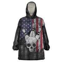 Personalized Skull Bowling Wearable Blanket Hoodie Distressed American Flag in Dark Grunge Design - Wonder Print Shop