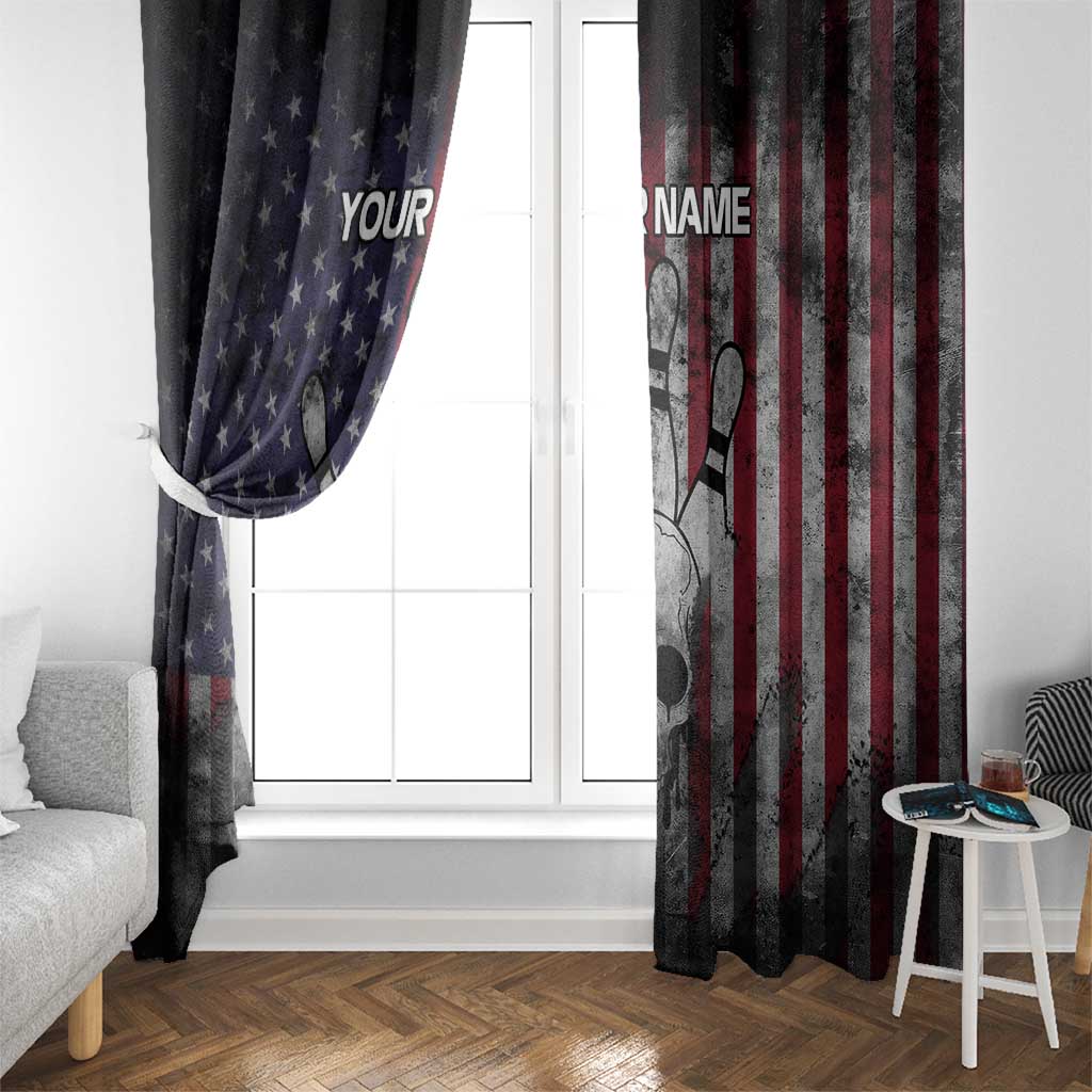 Personalized Skull Bowling Window Curtain Distressed American Flag in Dark Grunge Design - Wonder Print Shop