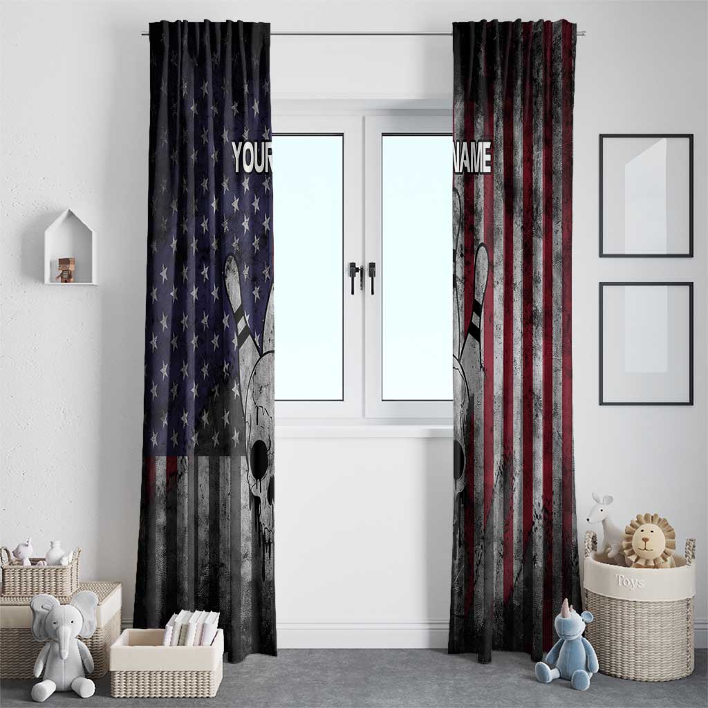 Personalized Skull Bowling Window Curtain Distressed American Flag in Dark Grunge Design - Wonder Print Shop