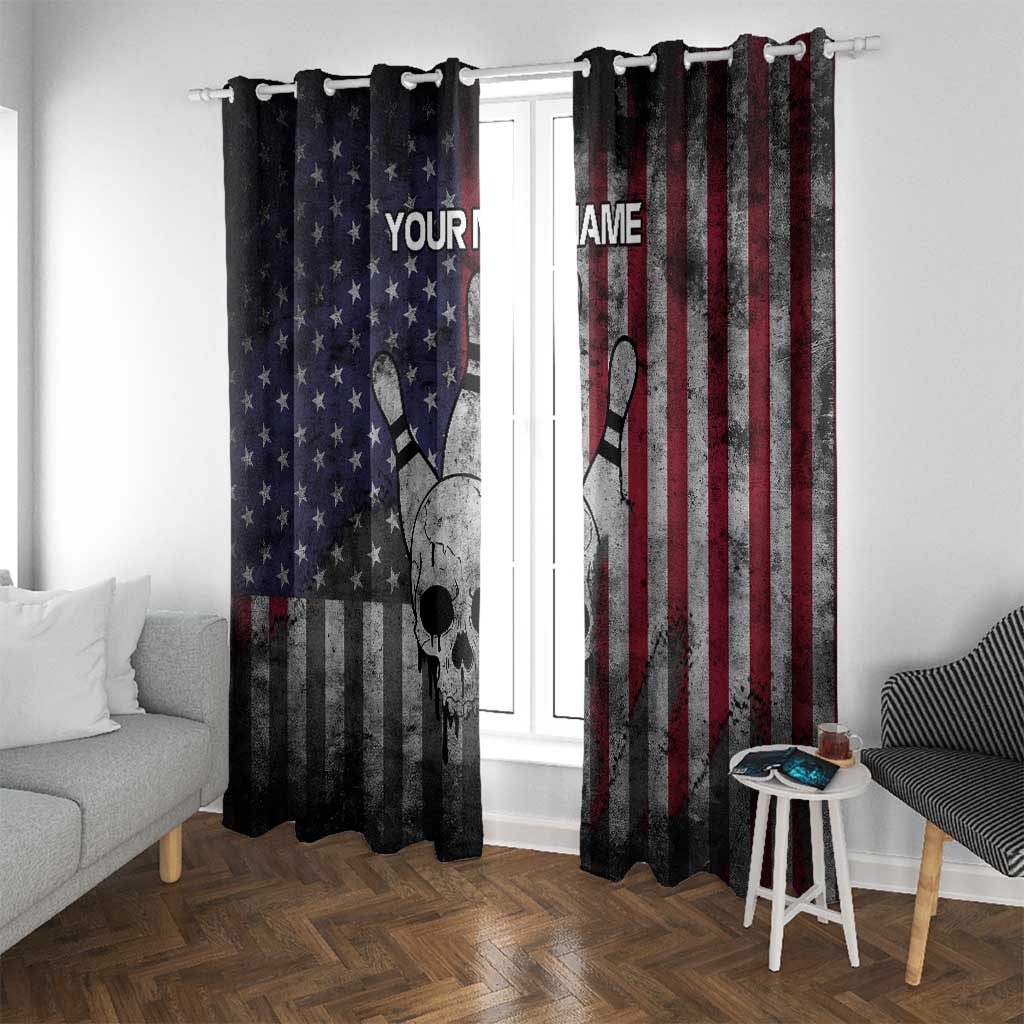 Personalized Skull Bowling Window Curtain Distressed American Flag in Dark Grunge Design - Wonder Print Shop