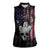 Personalized Skull Bowling Women Sleeveless Polo Shirt Distressed American Flag in Dark Grunge Design - Wonder Print Shop
