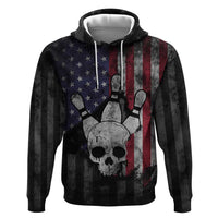 Personalized Skull Bowling Zip Hoodie Distressed American Flag in Dark Grunge Design - Wonder Print Shop