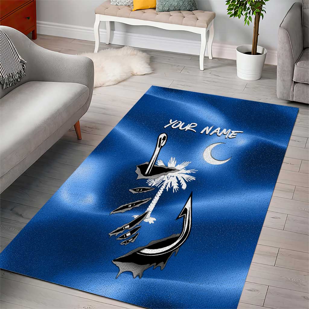 Fishing Custom South Carolina Flag Area Rug Fish Hook Graphic in Blue Gradient Design - Wonder Print Shop
