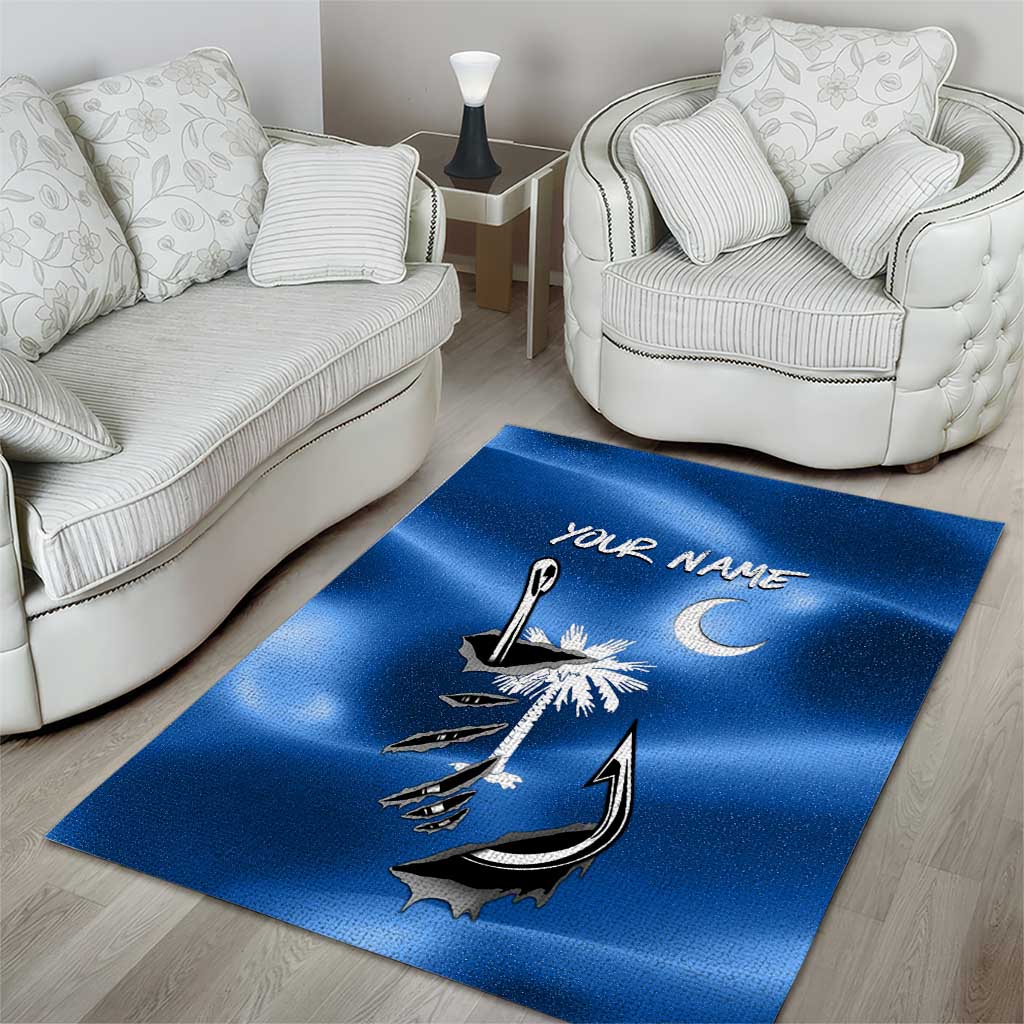 Fishing Custom South Carolina Flag Area Rug Fish Hook Graphic in Blue Gradient Design - Wonder Print Shop
