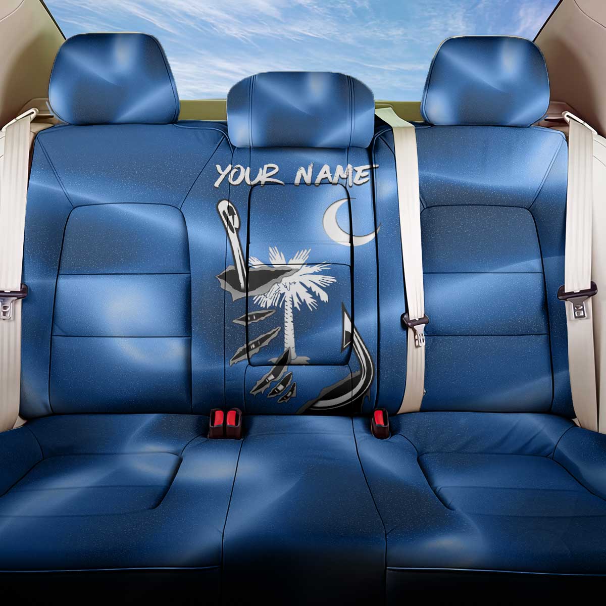 Fishing Custom South Carolina Flag Back Car Seat Cover Fish Hook Graphic in Blue Gradient Design - Wonder Print Shop