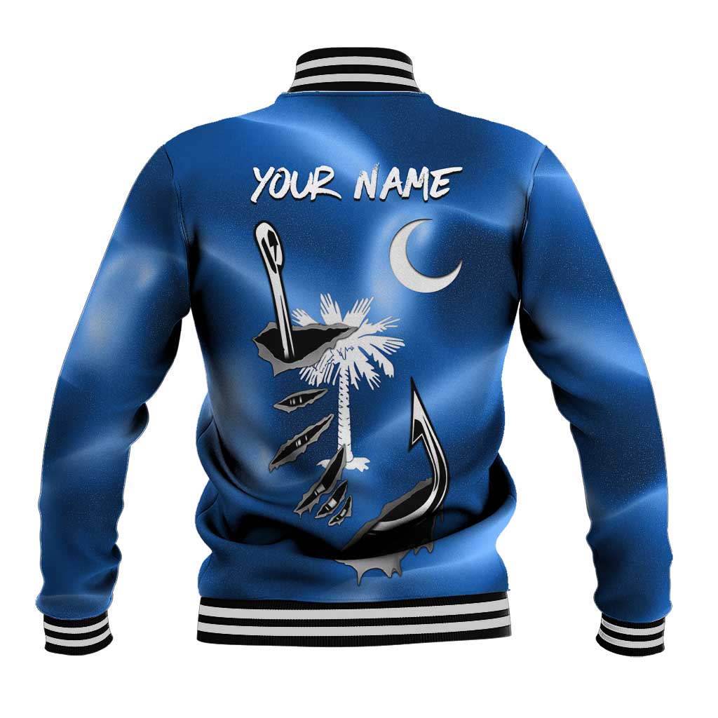 Fishing Custom South Carolina Flag Baseball Jacket Fish Hook Graphic in Blue Gradient Design - Wonder Print Shop