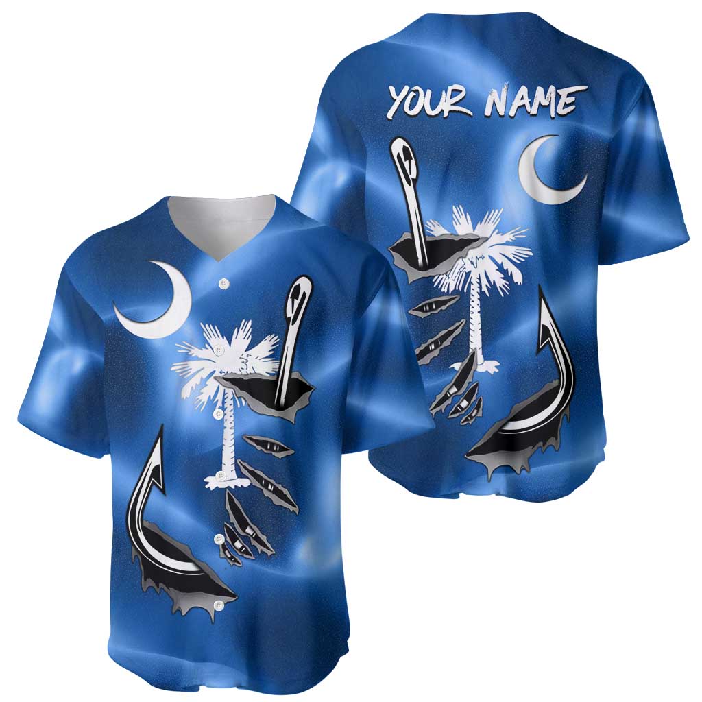 Fishing Custom South Carolina Flag Baseball Jersey Fish Hook Graphic in Blue Gradient Design - Wonder Print Shop
