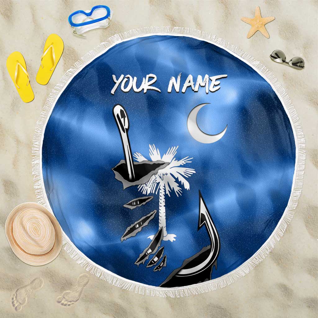 Fishing Custom South Carolina Flag Beach Blanket Fish Hook Graphic in Blue Gradient Design - Wonder Print Shop