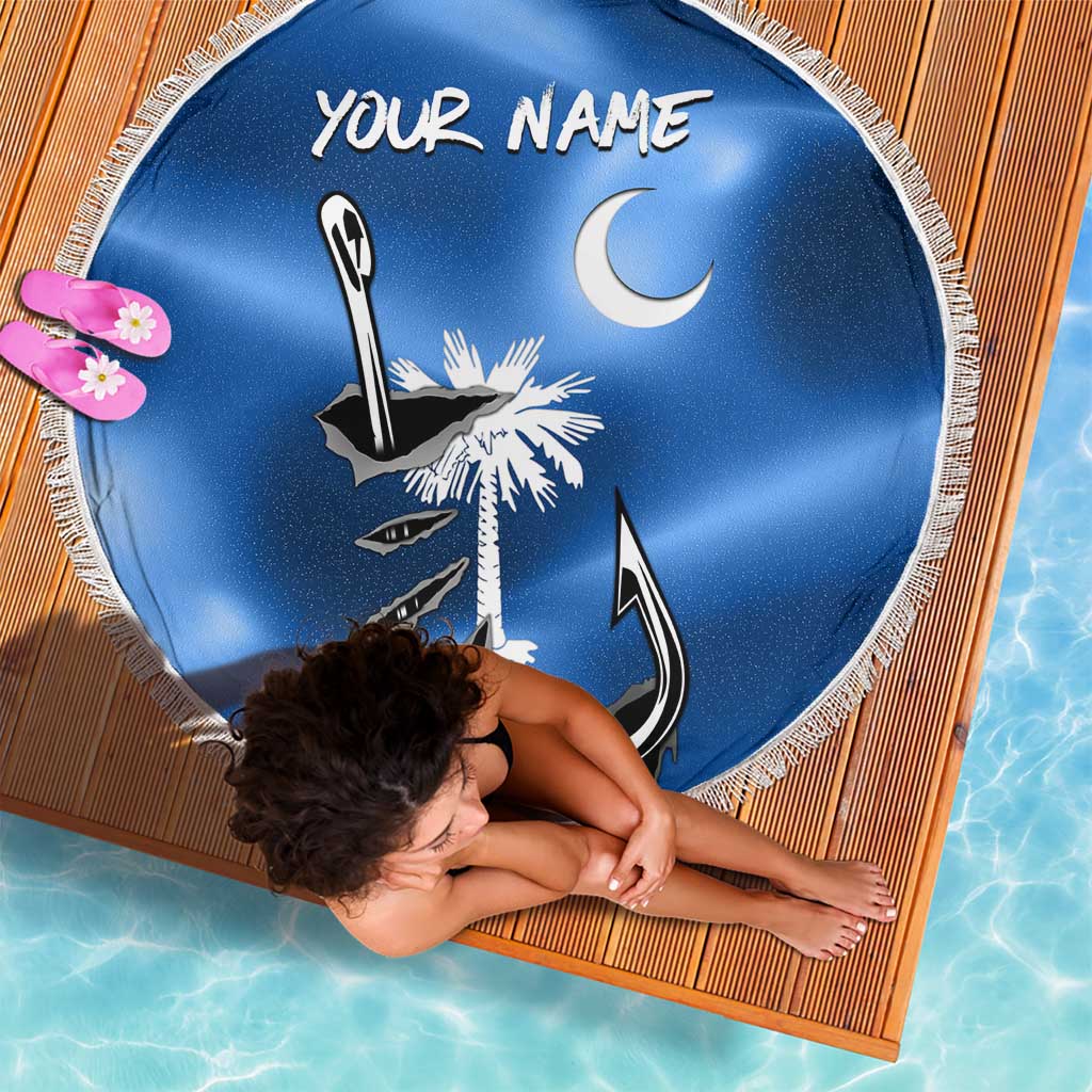 Fishing Custom South Carolina Flag Beach Blanket Fish Hook Graphic in Blue Gradient Design - Wonder Print Shop