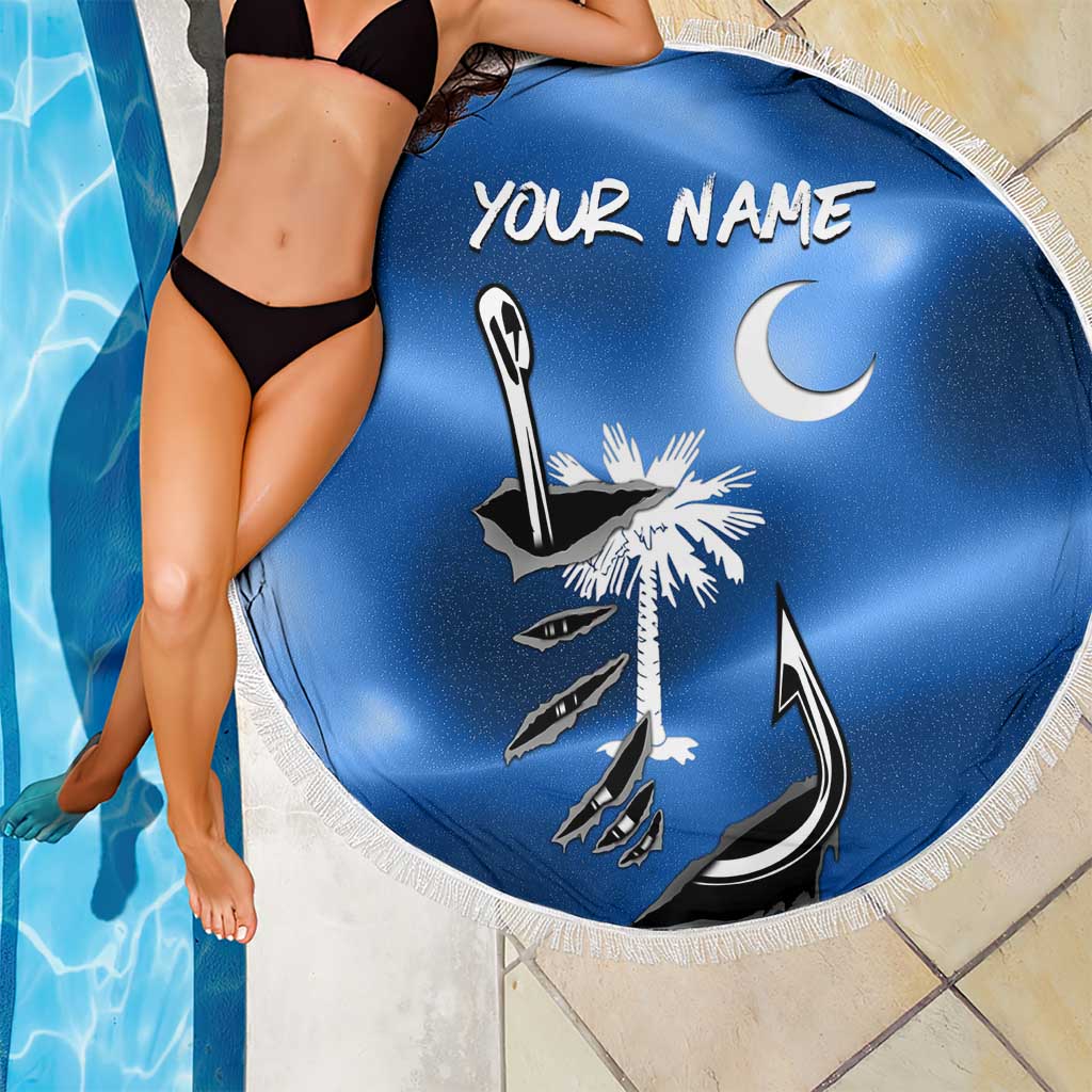 Fishing Custom South Carolina Flag Beach Blanket Fish Hook Graphic in Blue Gradient Design - Wonder Print Shop